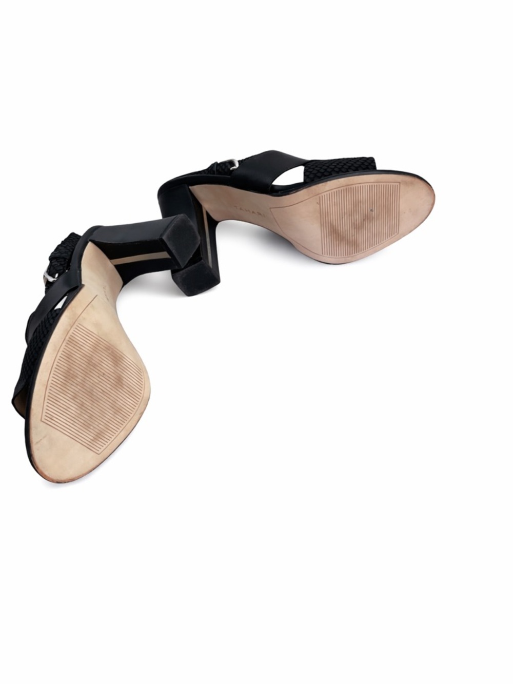 Tahari Black Leather & Textured Slingback Block Heels - Picture 2 of 3